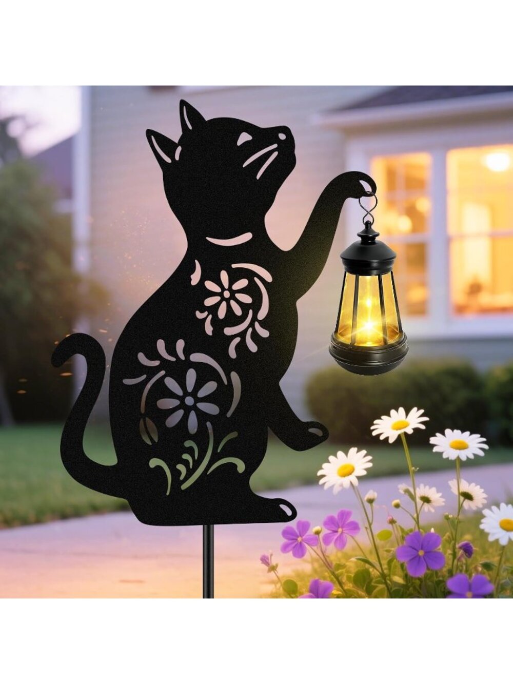 Cat Hanging Lantern Outdoor 1 Pack Black Cat Solar Lights Waterproof Ornaments
